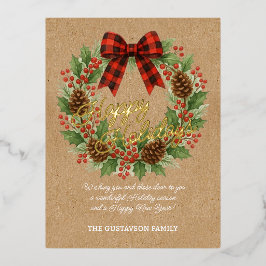 ホリ素朴ーリースレッドブラック市松模様にボー金ゴールド 箔シーズンポストカード