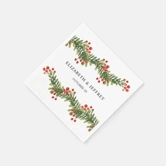 ホリ素朴ー・ウィンター・クリスマスの結婚枝 スタンダードカクテルナプキン (角)