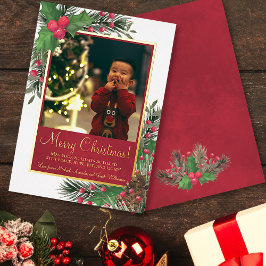 ホリ素朴ー&パインメリークリスマスフォト 箔シーズンカード