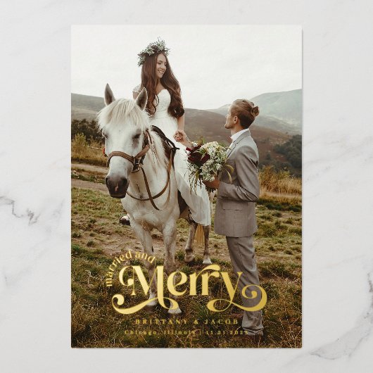 ホリ結婚したーメリーの写真結婚。 箔シーズンカード (正面)