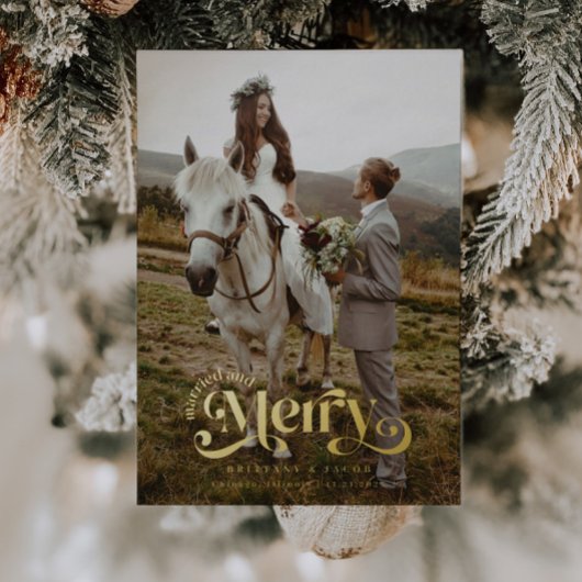 ホリ結婚したーメリーの写真結婚。 箔シーズンカード