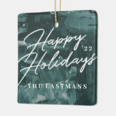 ホリ絵を描デークリスマスホリデーオーナメント-ティール（緑がかった色） セラミックオーナメント (左)