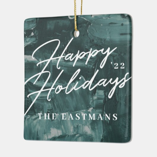ホリ絵を描デークリスマスホリデーオーナメント-ティール（緑がかった色） セラミックオーナメント (左)