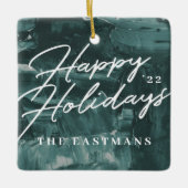 ホリ絵を描デークリスマスホリデーオーナメント-ティール（緑がかった色） セラミックオーナメント (正面)