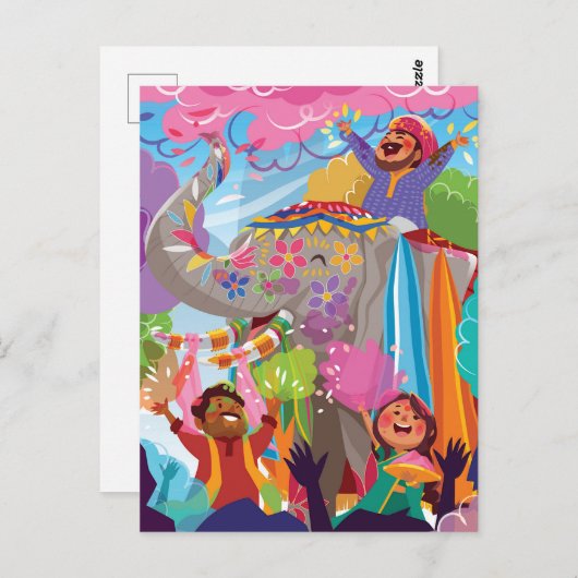 ホリ絵を描ハイゾウの群れ ポストカード (正面/裏面)