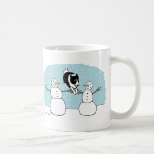 ホリ縁どーコリー遊ドッグと雪だるま コーヒーマグカップ