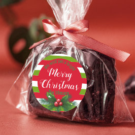 ホリ葉ーとベリー緑の白い赤のクリスマス ラウンドシール