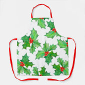 ホリ葉ーフローラ、ベリー、赤、緑のクリスマス エプロン (正面)