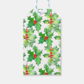 ホリ葉ーフローラ、ベリー、赤、緑のクリスマス ギフトタグ (正面)