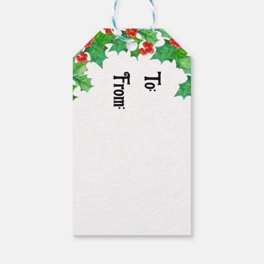 ホリ葉ーフローラ、ベリー、赤、緑のクリスマス ギフトタグ (裏面)