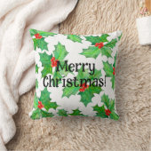 ホリ葉ーフローラ、ベリー、赤、緑のクリスマス クッション (ブランケット)
