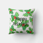 ホリ葉ーフローラ、ベリー、赤、緑のクリスマス クッション (裏面)