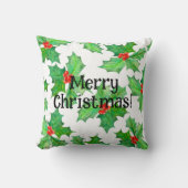ホリ葉ーフローラ、ベリー、赤、緑のクリスマス クッション (正面)