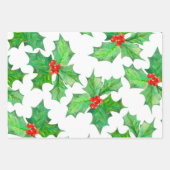 ホリ葉ーフローラ、ベリー、赤、緑のクリスマス ラッピングペーパーシート (正面2)