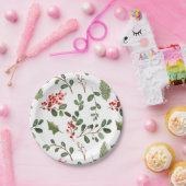 ホリ葉ーベリーホリデーウォーターカラーパターン ペーパープレート (パーティー)