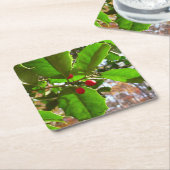 ホリ葉ー自然IIホリデイ植物学 スクエアペーパーコースター (アングル)