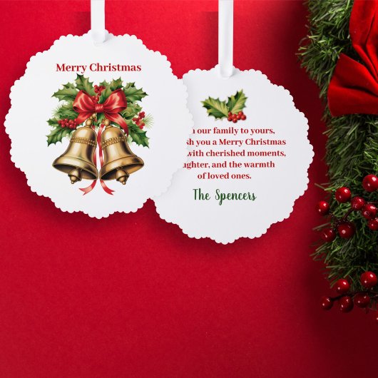 ホリ葉ー金ゴールド&ベリーのベルメリークリスマス オーナメントカード