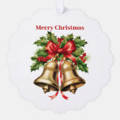 ホリ葉ー金ゴールド&ベリーのベルメリークリスマス オーナメントカード (正面)