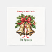 ホリ葉ー金ゴールド&ベリーのベルメリークリスマス スタンダードカクテルナプキン (正面)