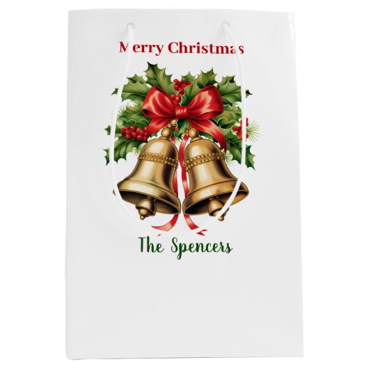 ホリ葉ー金ゴールド&ベリーのベルメリークリスマス ミディアムペーパーバッグ (正面)