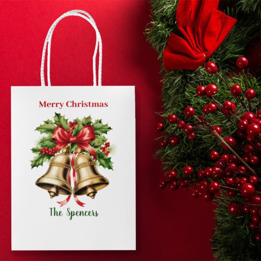 ホリ葉ー金ゴールド&ベリーのベルメリークリスマス ミディアムペーパーバッグ