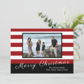 ホリ赤と白デストライプのーフォトクリスマスカード シーズンカード (スタンド正面)