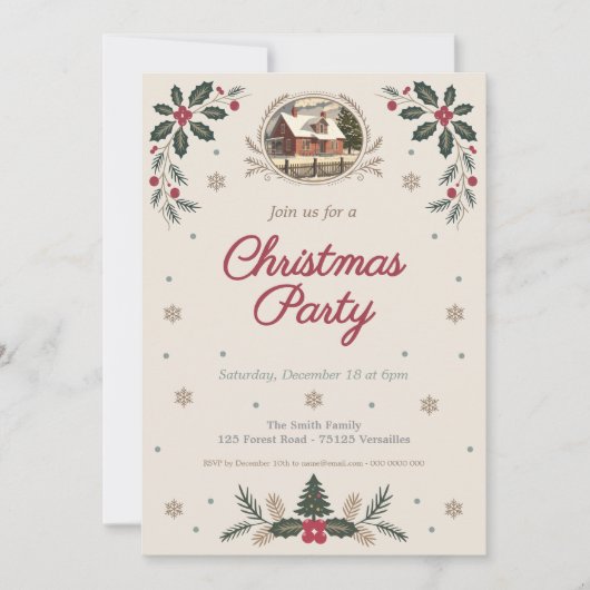 ホリ離れーズ&ベリー – ヴィンテージクリスマスパーティー 招待状 (正面)