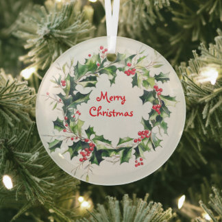 ホリ離れーリースとベリー ガラスオーナメント