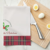 ホリ離れーレッドベリー個人名クリスマス キッチンタオル (四つ折り)