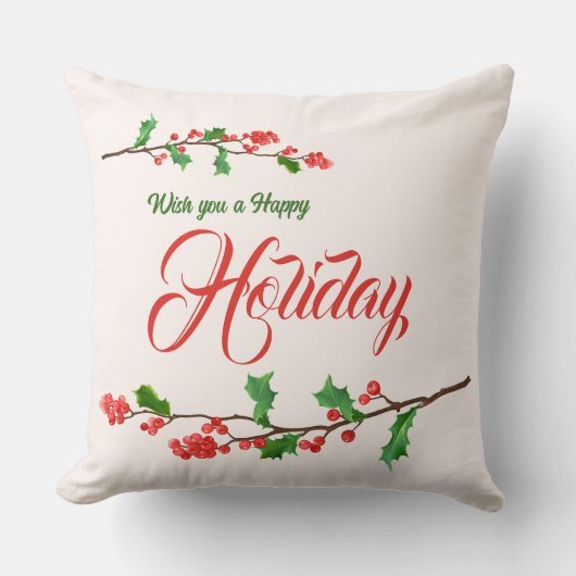ホリ離れー装飾用クッション、レッドベリークリスマス クッション (正面)