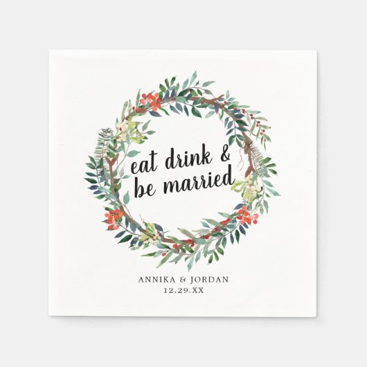 ホリ食べードリンクとビー結婚したクリスマスフローラ スタンダードカクテルナプキン (正面)