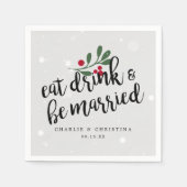 ホリ食べードリンクとビー結婚したクリスマスベリー スタンダードカクテルナプキン (正面)