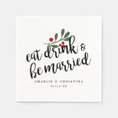 ホリ食べードリンクとビー結婚したクリスマスベリー スタンダードカクテルナプキン (正面)
