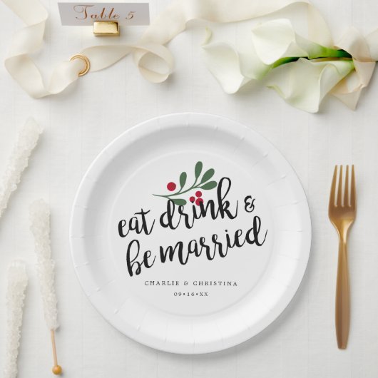 ホリ食べードリンクとビー結婚したクリスマスベリー ペーパープレート (ウェディング)