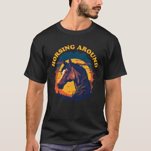 ホルシのまわりにング – 馬好き Tシャツ (正面)