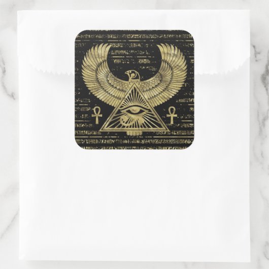 ホルスのエジプトの目 – ワジェット金ゴールドとブラック スクエアシール (バッグ)