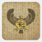 ホルスのエジプトの目 – Wadjet金ゴールドと木材 スクエアシール (正面)