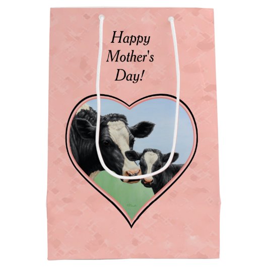 ホルスタインカウアンドカーフピンクハート ミディアムペーパーバッグ (裏面)