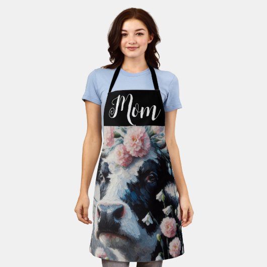 ホルスタインカウインフラワーズファームハウス絵画ズ エプロン (着用した状態)