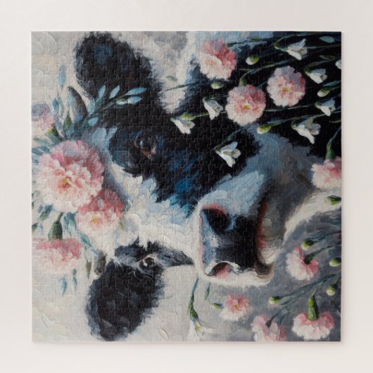 ホルスタインカウインフラワーズファームハウス絵画ズ ジグソーパズル (縦)