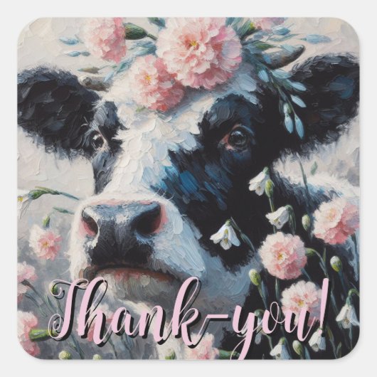 ホルスタインカウインフラワーズファームハウス絵画ズ スクエアシール (正面)