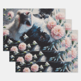 ホルスタインカウインフラワーズファームハウス絵画ズ ラッピングペーパーシート