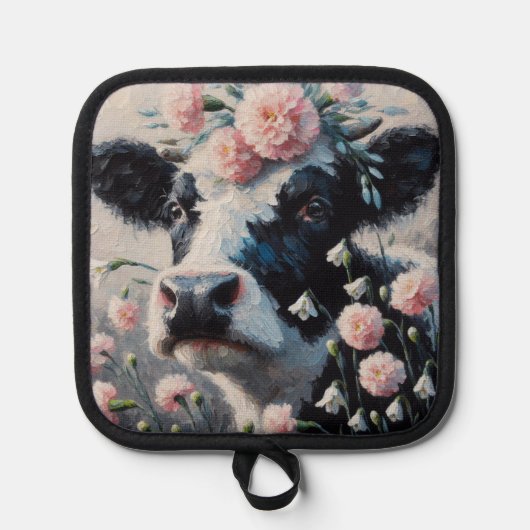 ホルスタインカウインフラワーズファームハウス絵画ズ 鍋敷き (正面)