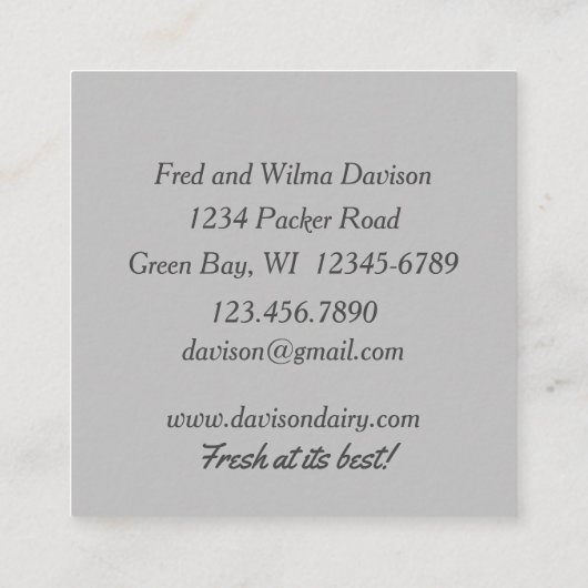 ホルスタインカウデイリーファームアニマル白黒 スクエア名刺 (裏面)