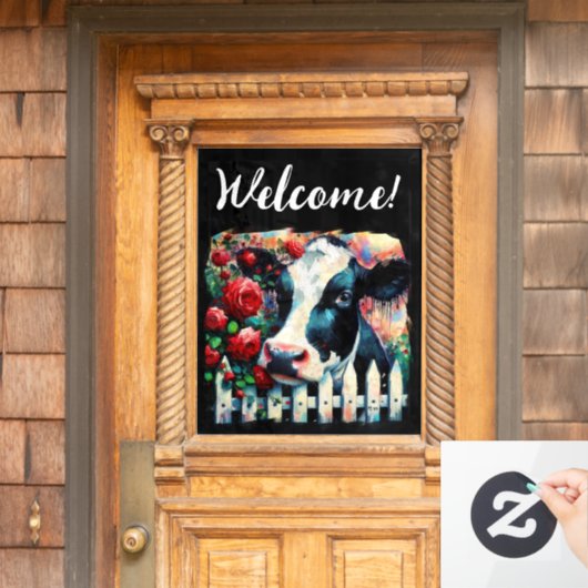 ホルスタインカウピケットフェンスレッドローゼブラックレッド ウィンドウサイン (ホームデコレーション)