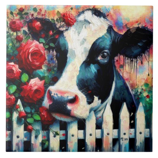 ホルスタインカウピケットフェンスレッドローゼブラックレッド タイル (正面)