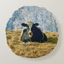 ホルスタインカーフ霜の降りたオンアルバータモーニング ラウンドクッション
