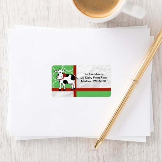 ホルスタインホリデーキュートクリスマスカウカートゥーカスタムン ラベル (インサイチュ)