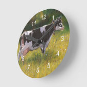 ホルスタイン乳牛:油パステル絵画ズ ラウンド壁時計 (傾斜)