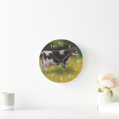 ホルスタイン乳牛:油パステル絵画ズ ラウンド壁時計 (ホーム)